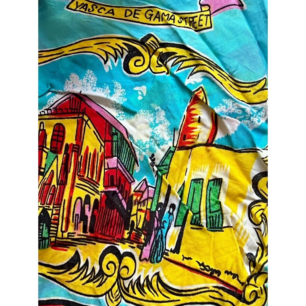 Zawadi Ya Mombasa Vintage Souvenir Scarf 28"x27" Turqoise Yellow Red Pink Green - Picture 6 of 10